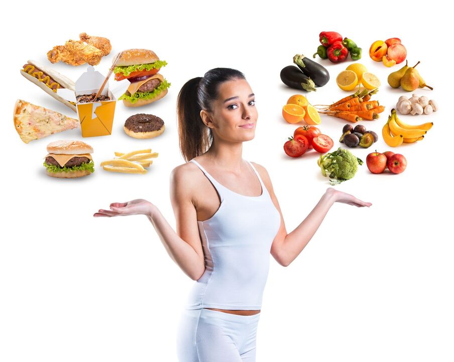 pilihan antara makanan sihat dan tidak sihat