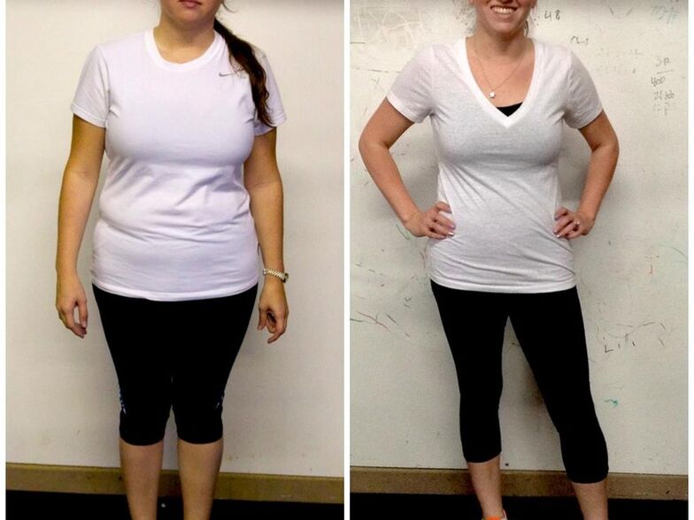 Gadis sebelum dan selepas menurunkan berat badan pada diet Dukan